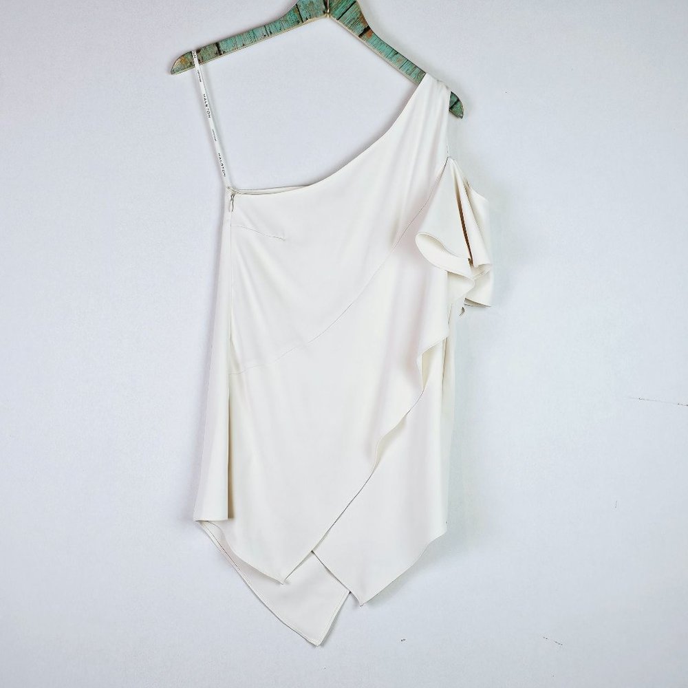 Halston Heritage Women's Silky Classic One Shoulder Off-White Waterfall Tank, 2